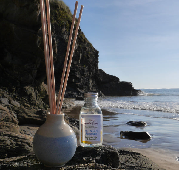 Sea Salt & Sunshine Pottery Reed Diffuser Set | Bergamot, Lily & Coconut | Handmade in Pembrokeshire