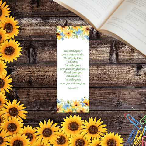 Sunflower Joy Bookmark: Mighty One | Zephaniah 3:17