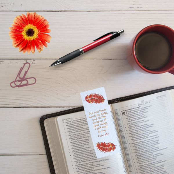 Orange Feathers Bookmark - Psalm 63:7