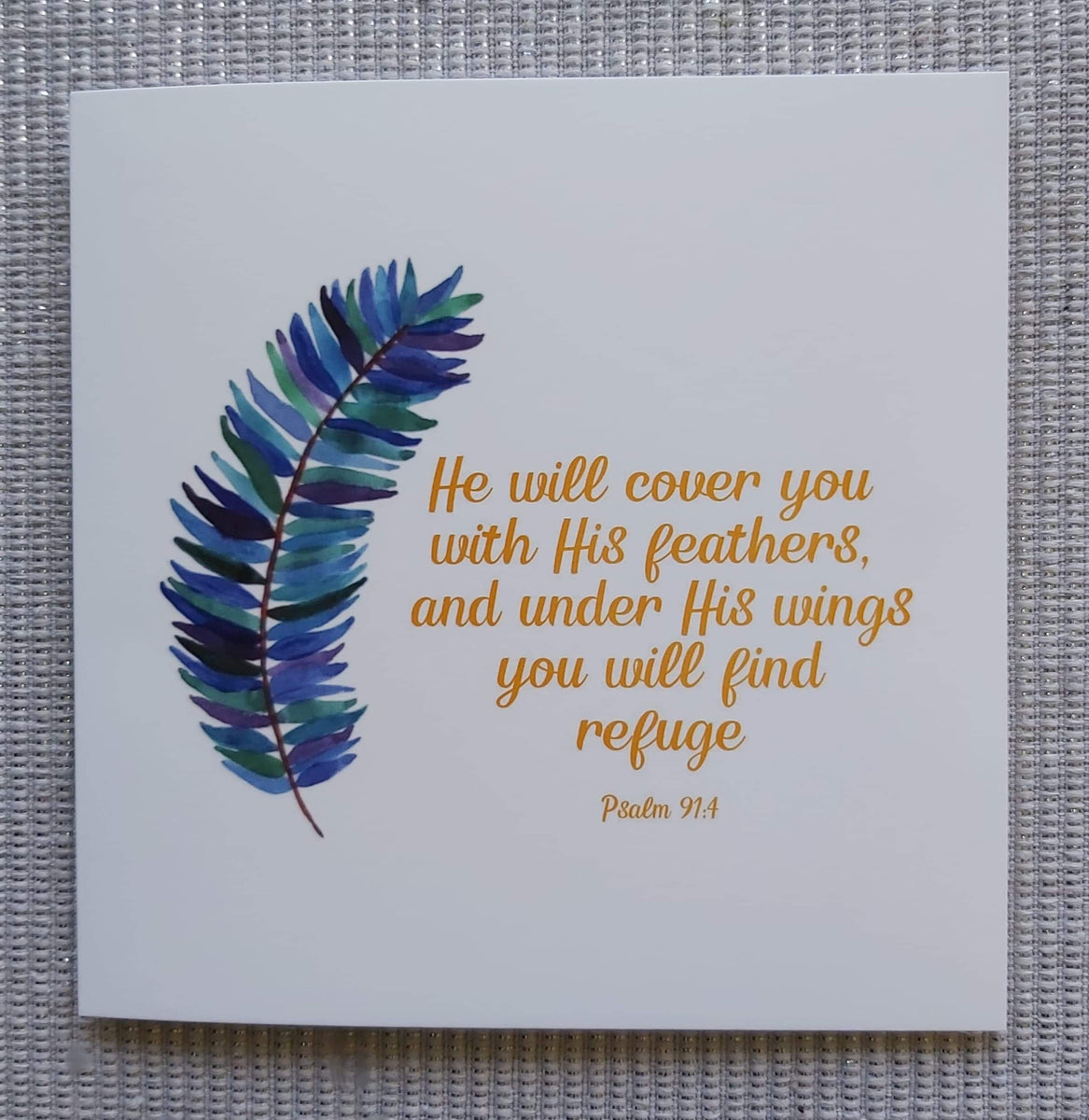 Feather Card He Will Cover You With His Feathers Psalm 91:4