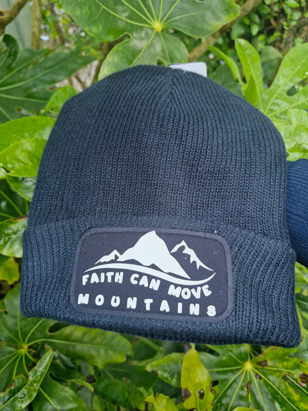 Classic French Navy Beanie, ‘Faith Can Move Mountains.’