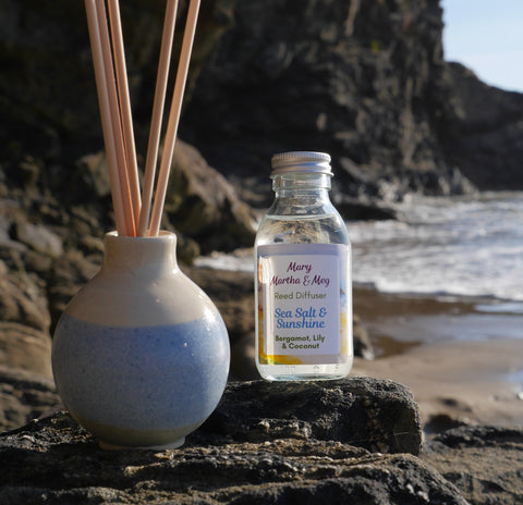 Sea Salt & Sunshine Pottery Reed Diffuser Set | Bergamot, Lily & Coconut | Handmade in Pembrokeshire