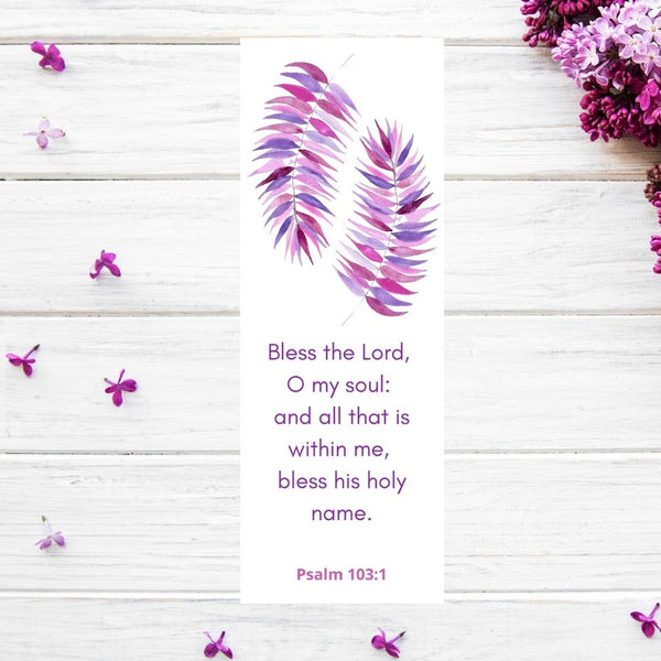Pink Feather Bookmark - Psalm 103:1