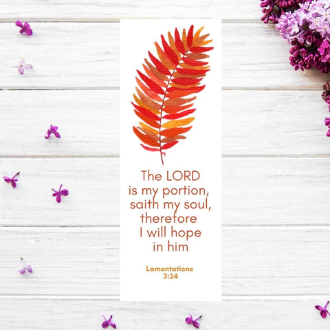 Orange Feather Bookmark - Lamentations 3:24