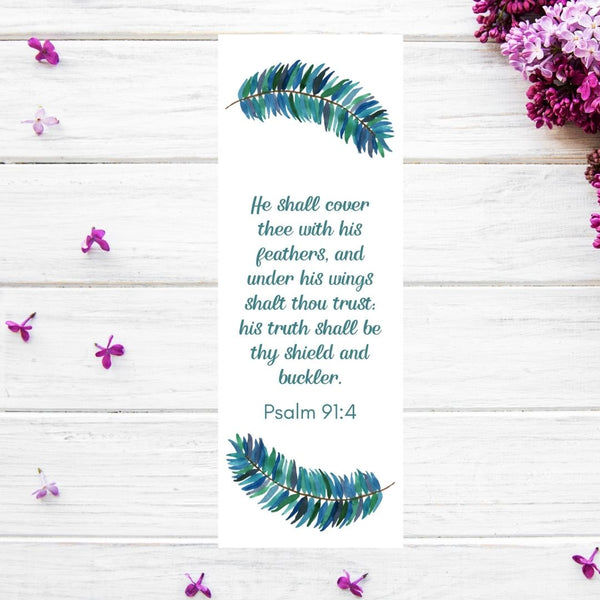Sea Green Feather Bookmark - Psalm 91:4