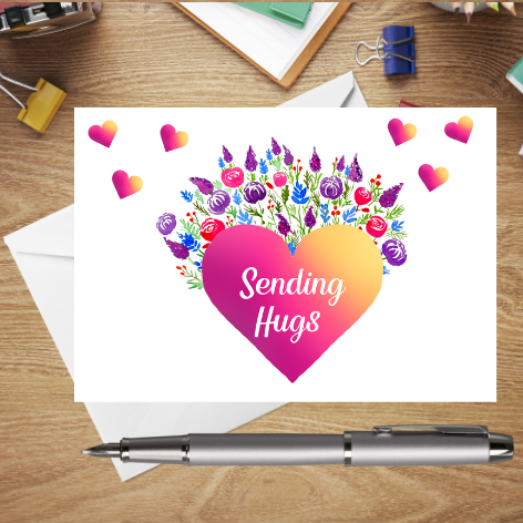 Sending Hugs Floral Heart Postcard