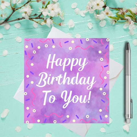Happy Birthday Card - Purple Doodle